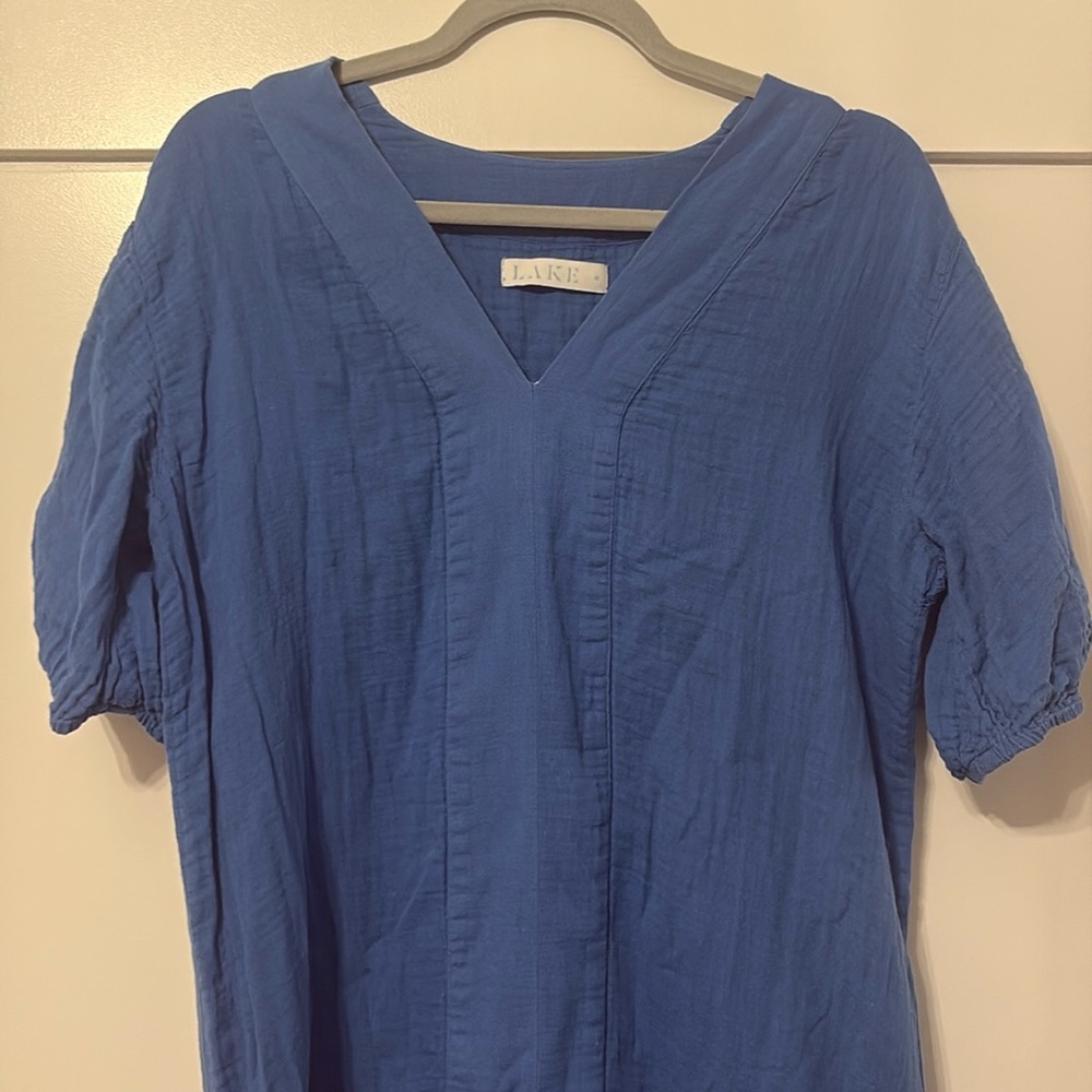 LAKE Gauze Caftan Blue Maxi Dress Size Medium Loose Lightweight